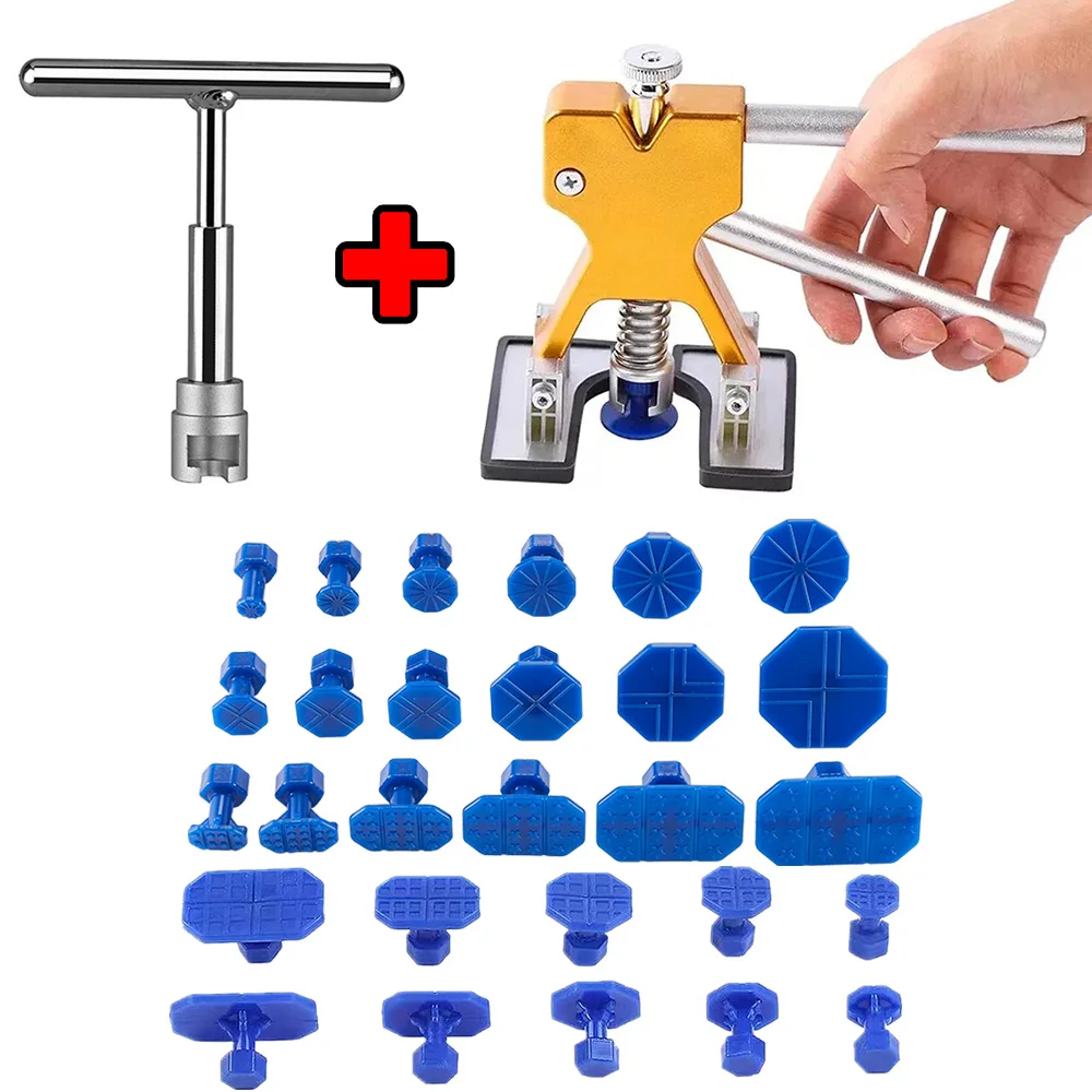 Car Dent Repair Tools Body Sheet Metal Paintless Dent Plastic Puller Short T-Dent Pull Set Auto Hail Pit Removal Repair Tool