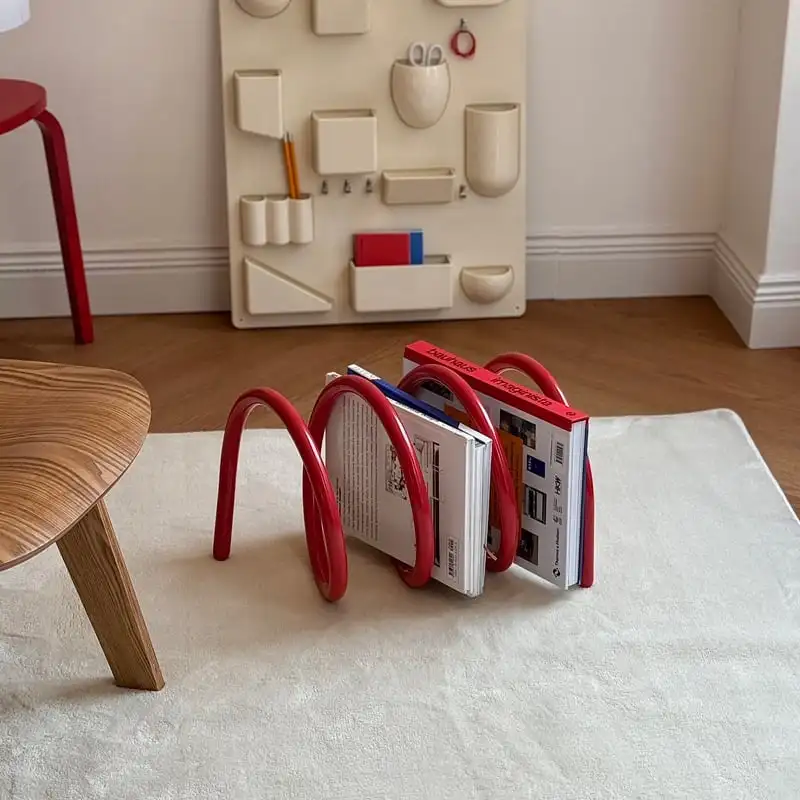 Ins Spring Rotating Bookshelf Dopamine Color Magazine Rack Artistic Iron Newspaper Holder Modern Designer Desktop Organizer