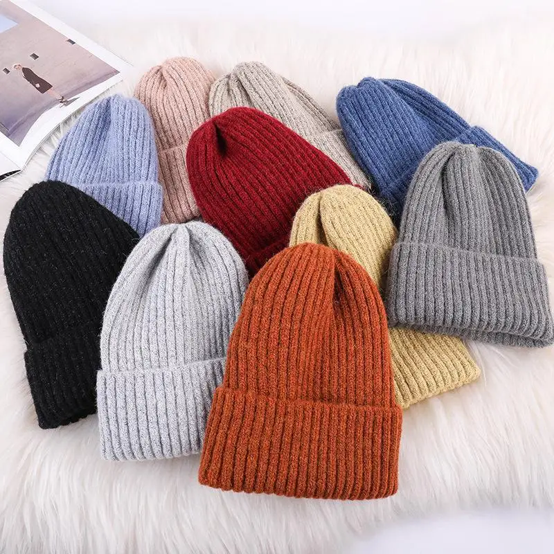 Beanie Cap Solid Color Unisex Candy Colors Hat Winter Sweet Cute Warm Crochet Korean Version Bonnet Soft Trendy Pullover Cap