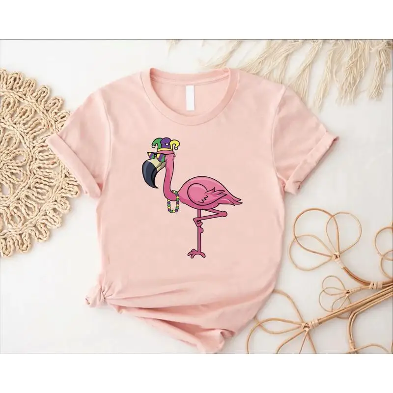 Flamingo Mardi Gras T Shirt Funny Animal Carnival New Orleans Fest Squad Fat Tuesday Nola Girls Louisiana Trip