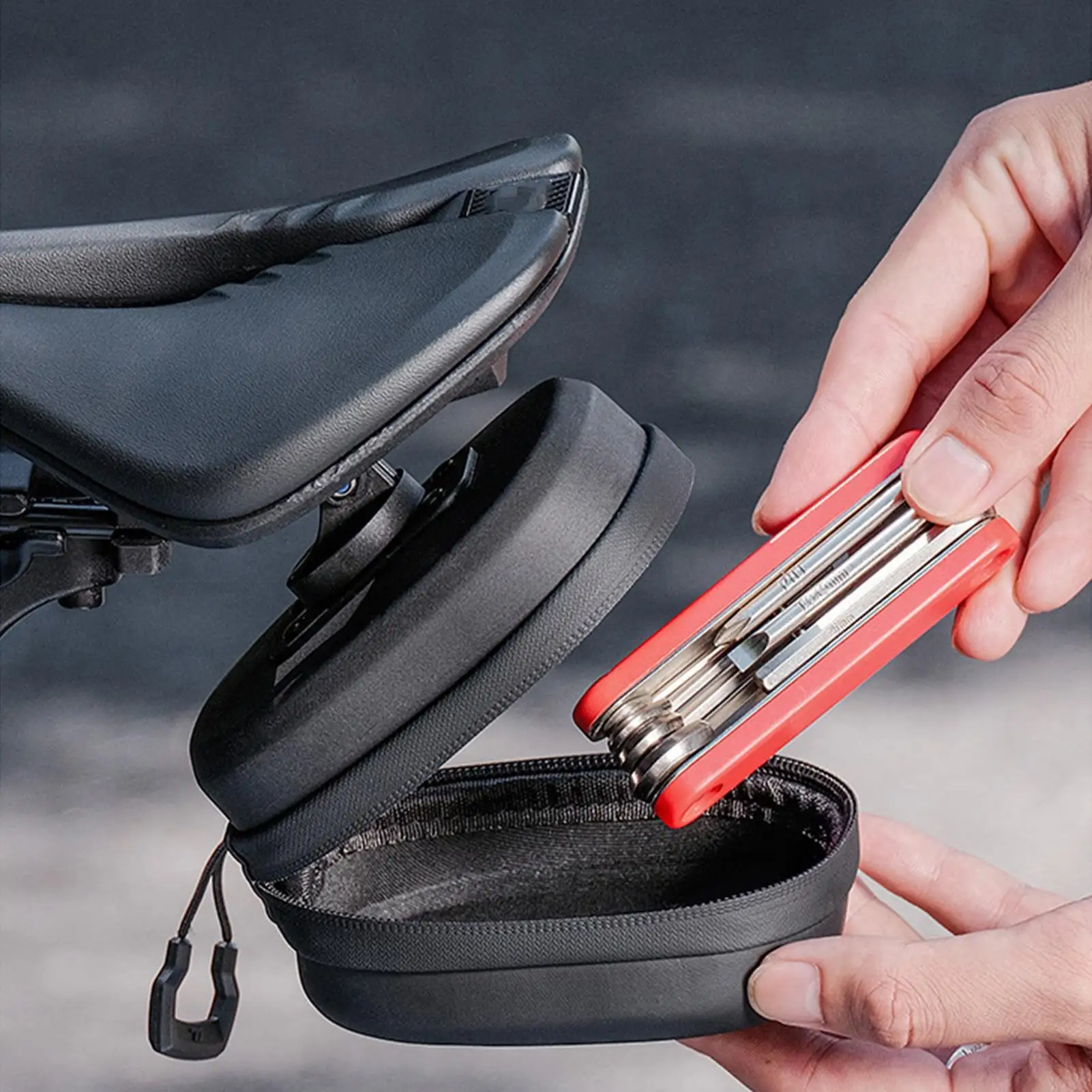 

Сумка для велосипеда под сиденьем, сумка для велосипеда, сумка для седла под сиденьем, жесткий корпус, органайзер для хранения аксессуаров для велоспорта, инструменты для женщин и мужчин