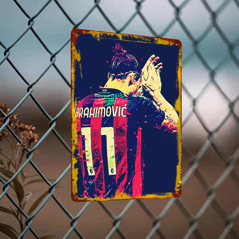 Zlatan Ibrahimović AC Milan Colorful Portrait Metal Wall Art Decor Football Star Poster for Fans