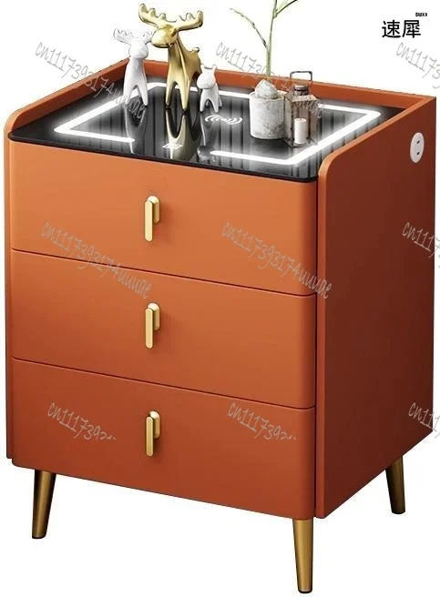 Solid Wood 3‑Drawer Nordic Intelligent Bedside Table, Faux Leather Bedroom Nightstand, Side End Storage Cabinet