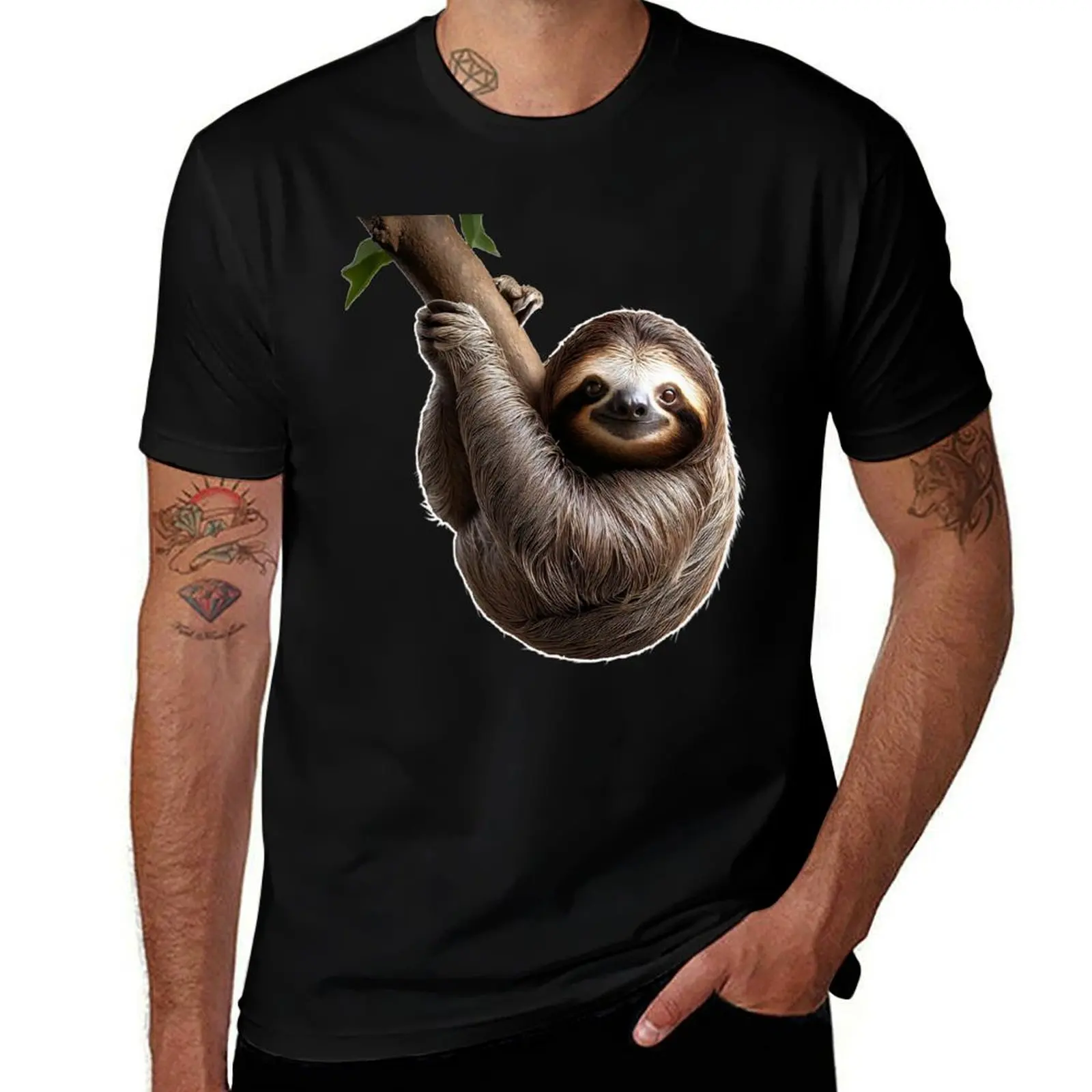 Sloth Hanging From A Branch T-Shirt Sports Casual Short Sleeve Cotton Tee T-Shirt