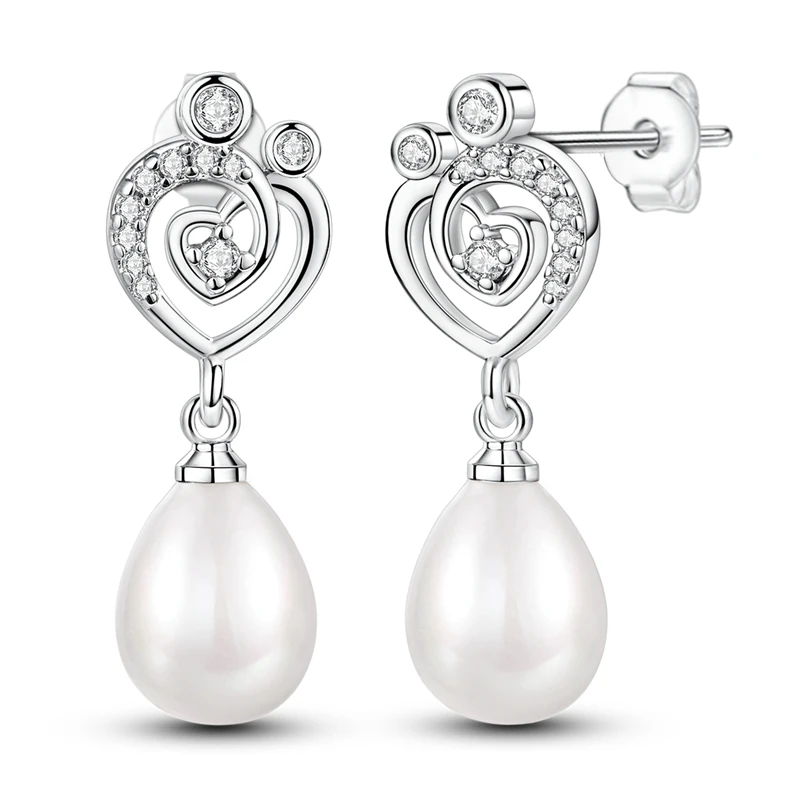 

New 925 Sterling Silver Heart-Shaped Droplet Pearl Earrings Brilliant Wedding Engagement Star Earrings Jewelry Gift