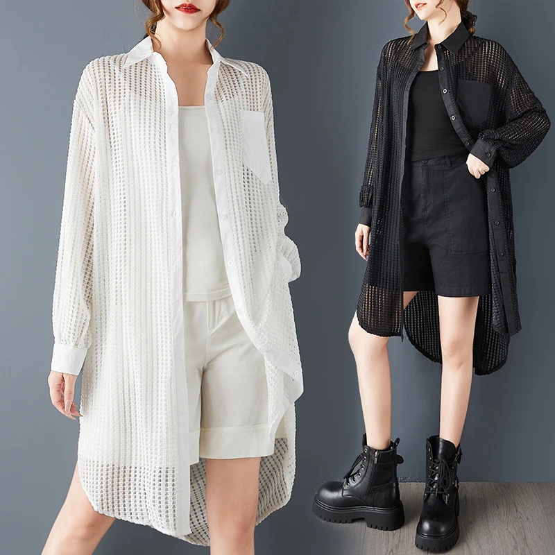 

Loose Pure Color Simple Faion Lace Me irt Outerwear Slimming Versatile Dr Women's plus Size Midi Dr Autumn Wear