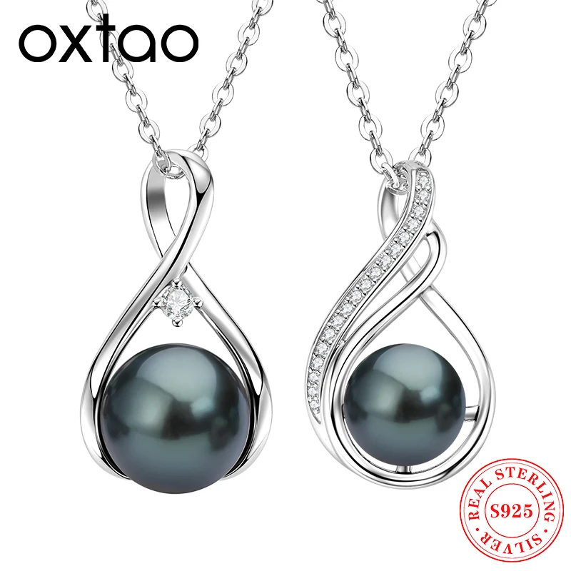 

OXTAO круглый таитянский черный жемчуг муассанит бесконечность кулон ожерелье для женщин 925 серебряное ожерелье свадебные роскошные ювелирные изделия