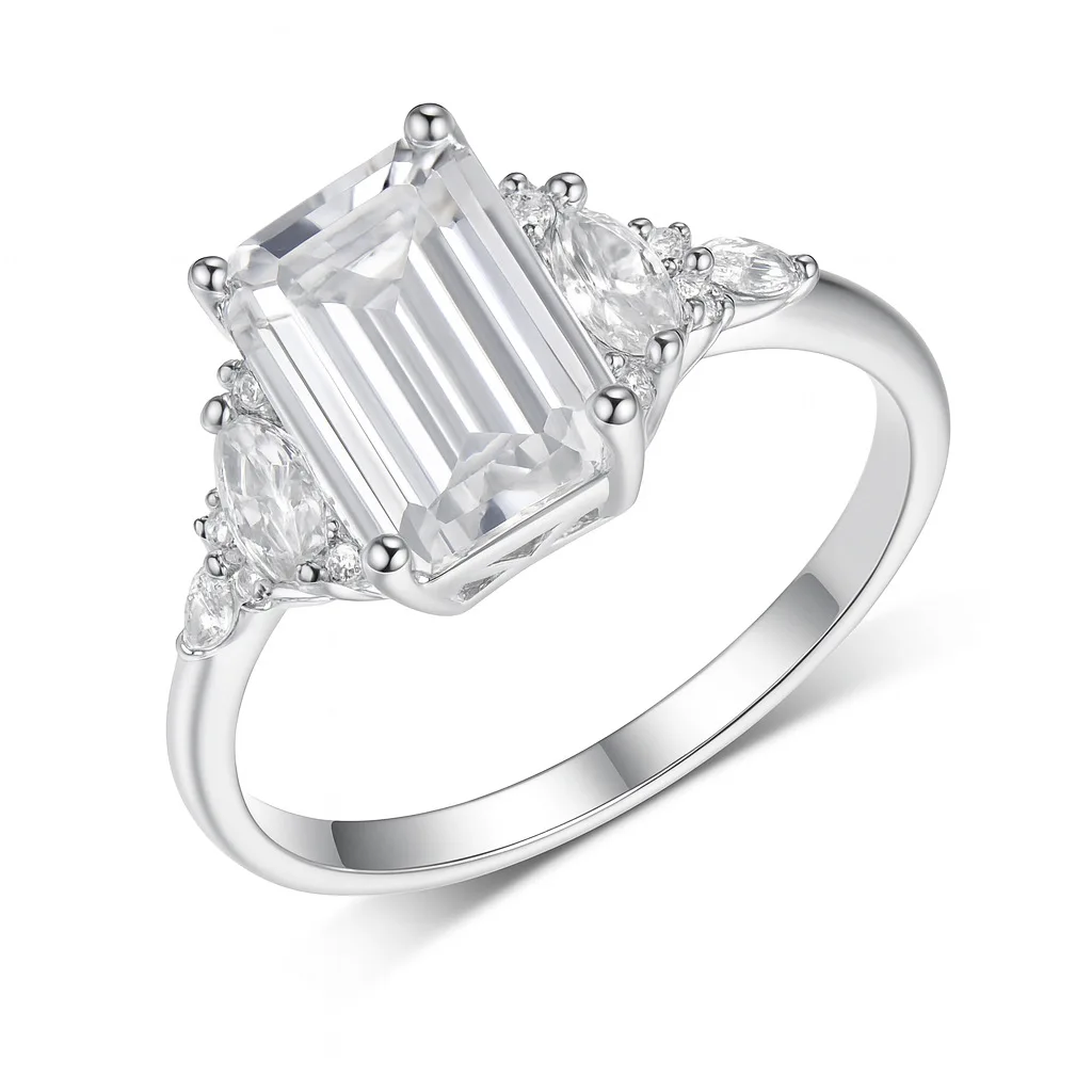 

Emerald rectangular main stone sapphire ring for women, light luxury and grand style, wedding anniversary gift, LMR0180