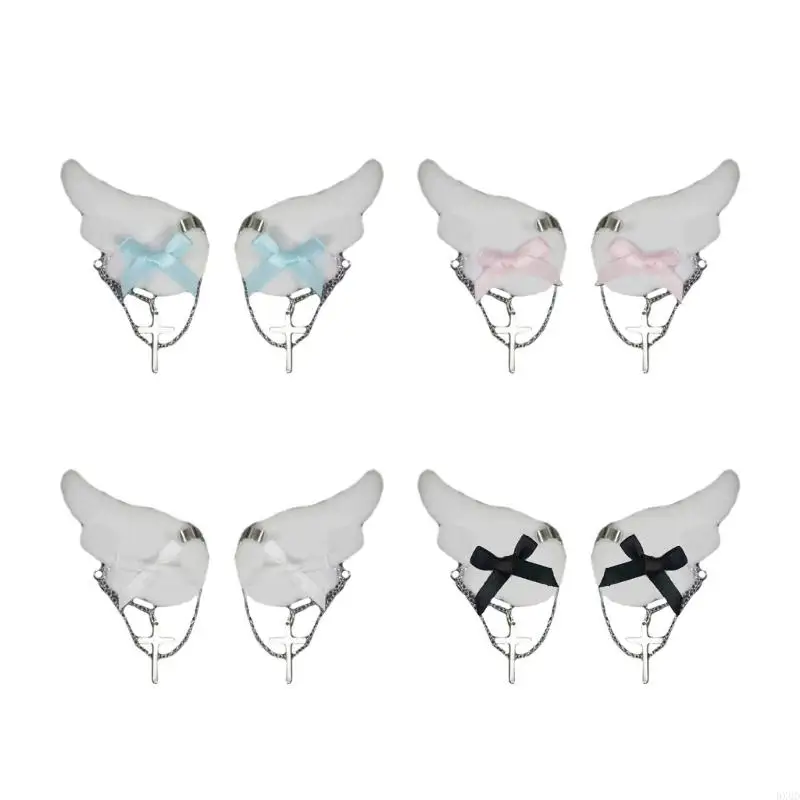 BX0D ข้ามจี้คลิปผมสำหรับสาว Y2K HairClip ความแปลกใหม่ Bowtie Angel Wing Hairclip ลื่น Barrettes ผมผู้หญิงตกแต่งผม