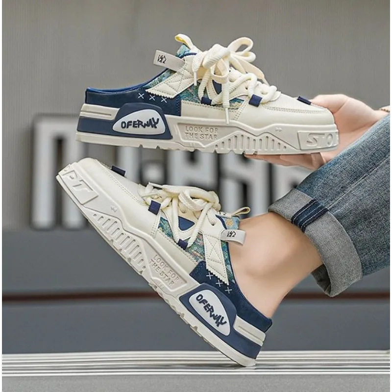 Fashion Men Casual Shoes Half Slippers Lightweight Slip-on Breathable Men Flat Sneaker Shoes Sneakers Comfortable Driving Loafer