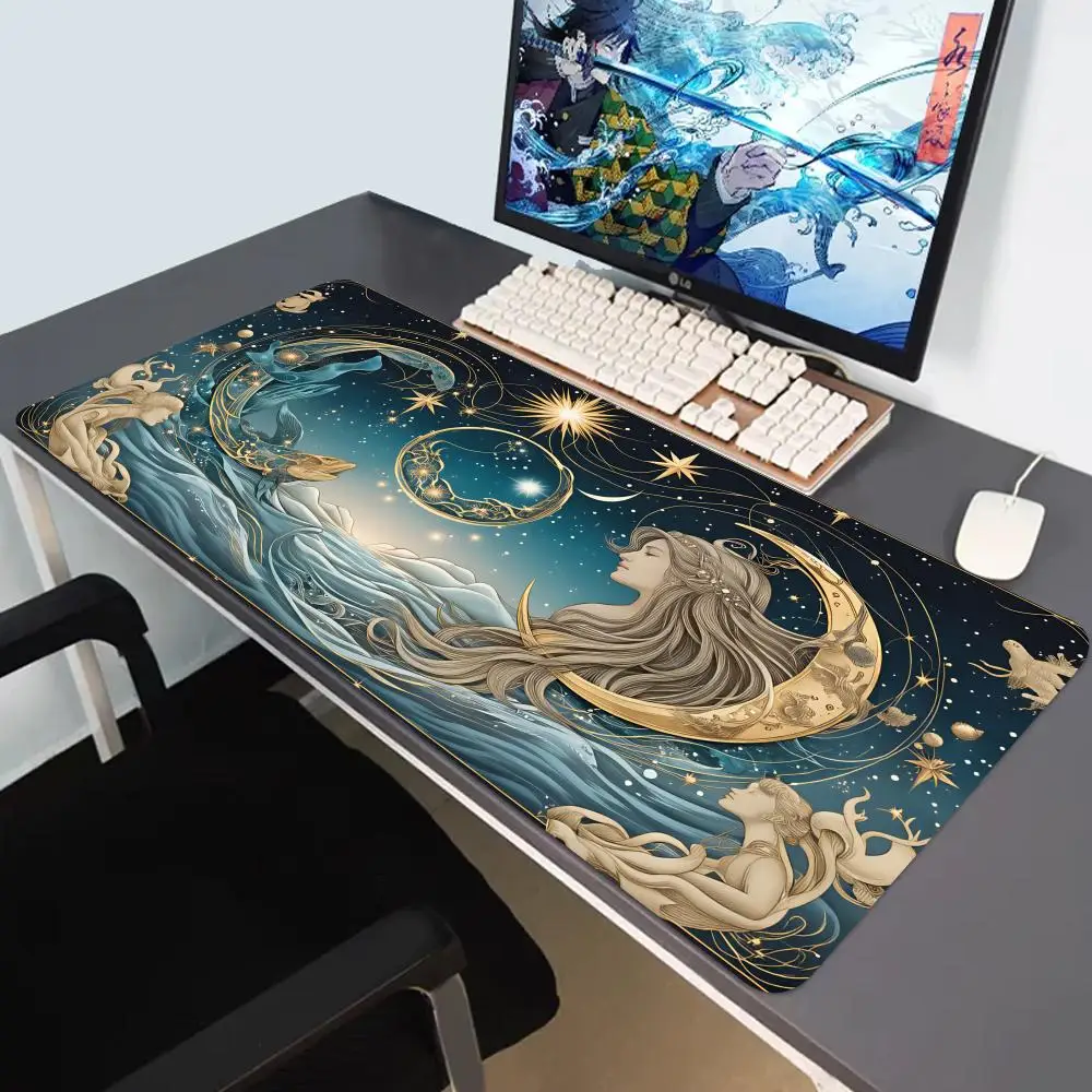 HYBXAXC  Dark Forest Moon Goddess Mouse Pad XXL Gaming Desk Mat Non-slip Nature Witchy Aesthetic Keyboard Pad