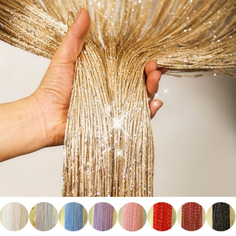 2M*1M String Curtain Tassel Glitter String Curtain Hanging Beaded Curtains Shining Room Divider Net Festival Home Decor