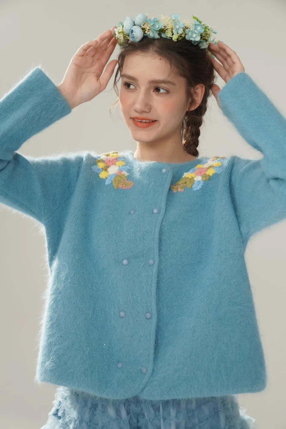 

106cmBust FallWinter Wool Cardigans Women Korean Fashion Elegant Handmade Embroidery Soft Warm Double Breasted Cashmere Sweaters