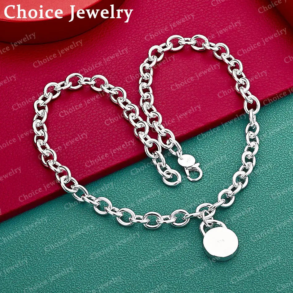 925 Sterling Silver 45cm Round Lock Chain Necklace For Women Charm Trend Birthday Gifts Fashion Party Fine Jewelry