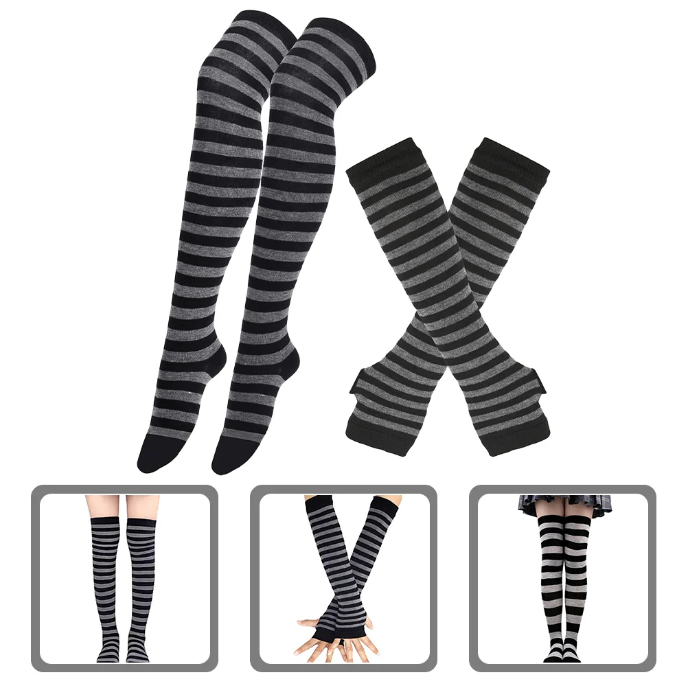 

Striped Glove Stockings Arm Leg Warmers Winter Gloves Socks Polyester and Spandex Supple Covers Women High Man Pink