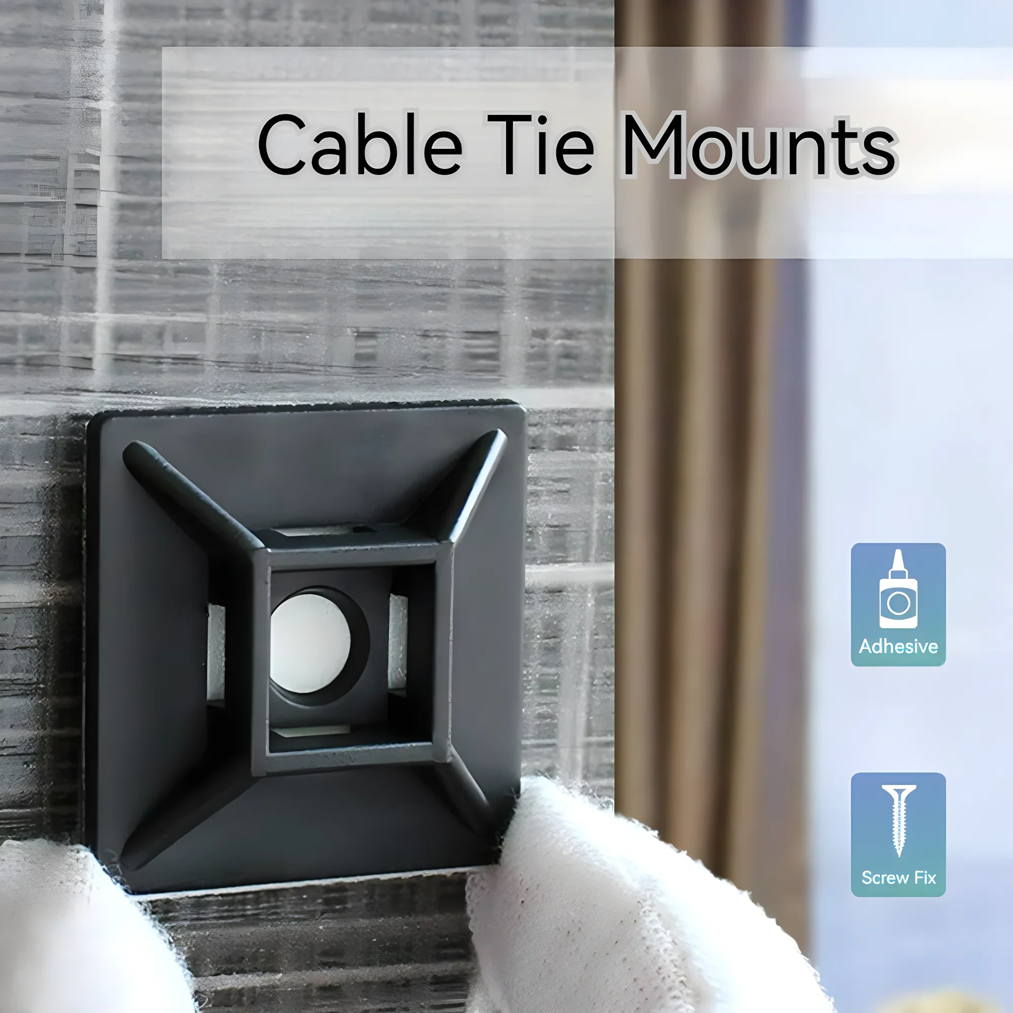 100 Pieces Base For Cable Ties Black Screw Fixation, Adhesive Cable Tie Fixing Seat, Wiring Clamp Positioning Piece