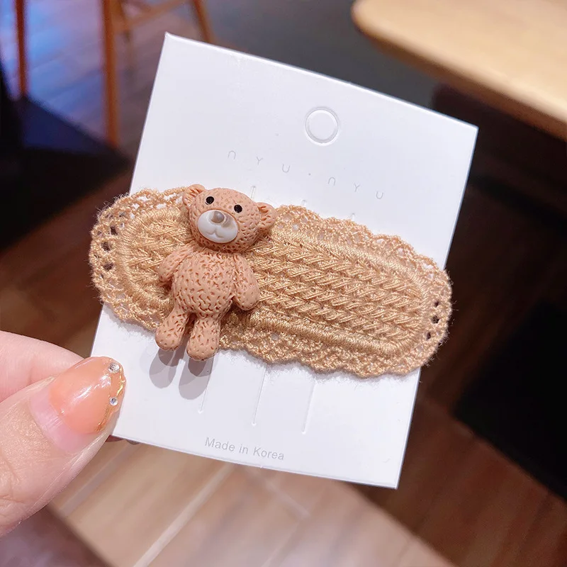 2PCS Nette Bär Haarnadel Hand Gestrickte Haarnadel Haarnadel Cartoon Baby Mädchen Koreanischen Stil Haarnadel Bb Clip Mädchen Haar Zubehör