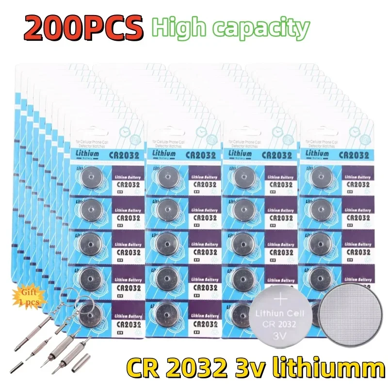 

200Pcs 3V CR2032 Button Battery Cell Coin Lithium Batteries Watch Computer LED Light Toy Remote Control Calculators