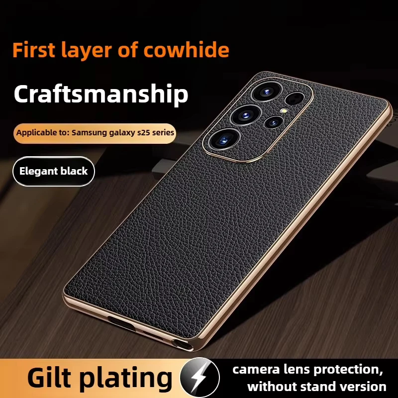 

【Genuine Leather】for Samsung S25 Ultra Case New S23 Ultra S24 Ultra Lens precision hole protective phone case Phone Case