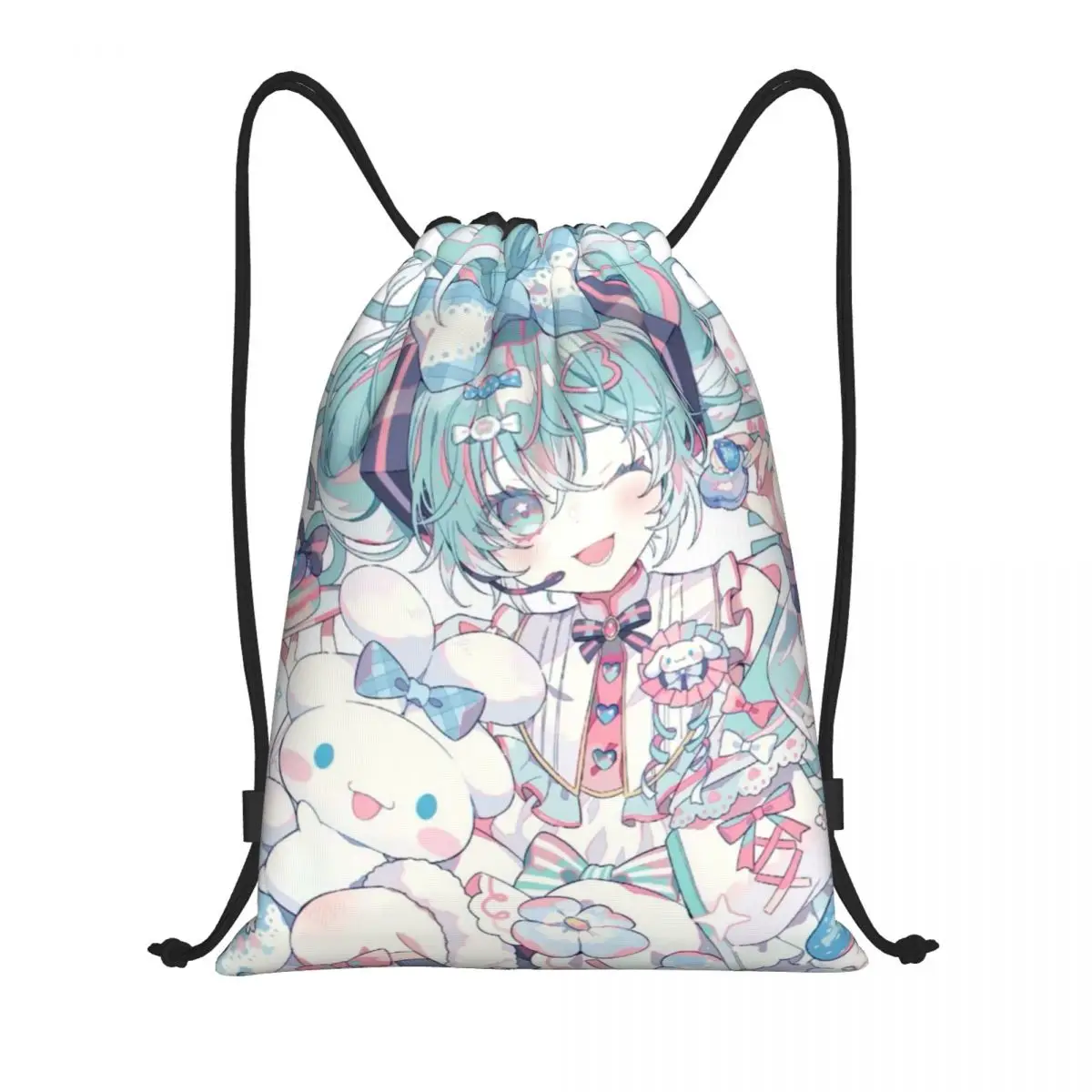 Hatsune Miku Portable Sports Bag Thicken Drawstring Belt Riding Backpack Gym Drawstring Shoes Bag Clothes Backpacks