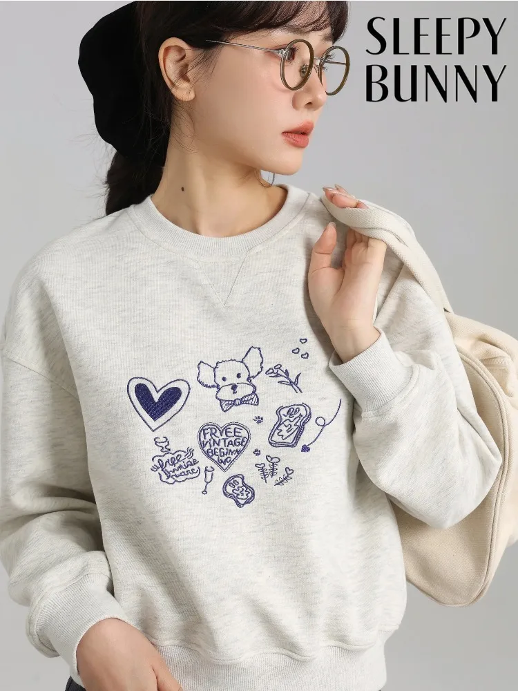 

Женский свитшот с вышивкой в виде сердечек, с круглым вырезом, весенний, повседневный, свободного кроя, с коротким или длинным рукавом, модный, в стиле кэжуал