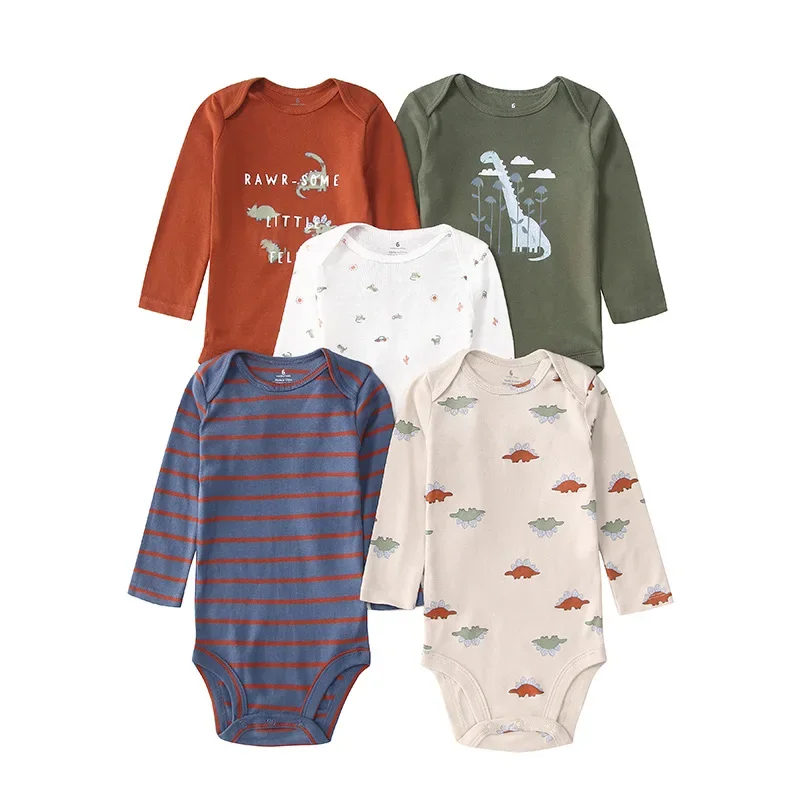 5Pcs/Lot Four Seasons Fashion Cartoon Long Sleeve Baby Boy Girl Bodysuits Soft 100% Cotton Newborn Onesies Clothes 6-24 Month