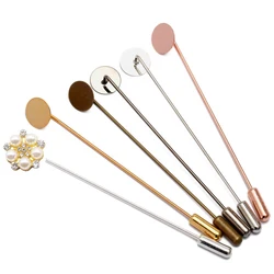 10pcs/Lot Round Blank Base Tray Brooch Long Lapel Pin For DIY Handmade Jewelry Making Accessories Supplies Materials Components