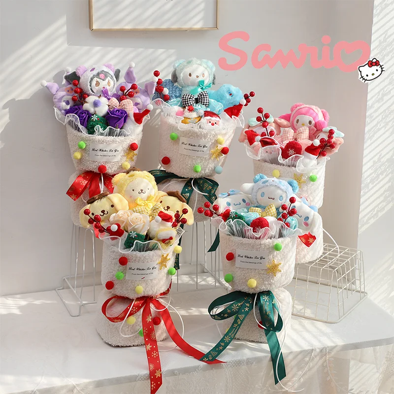 

Sanrio Kuromi Plush Toys Bouquet Melody Cinnamoroll Stuffed Plushie Flower Bouquet Room Decoration Doll Girl Valentine Day Gift