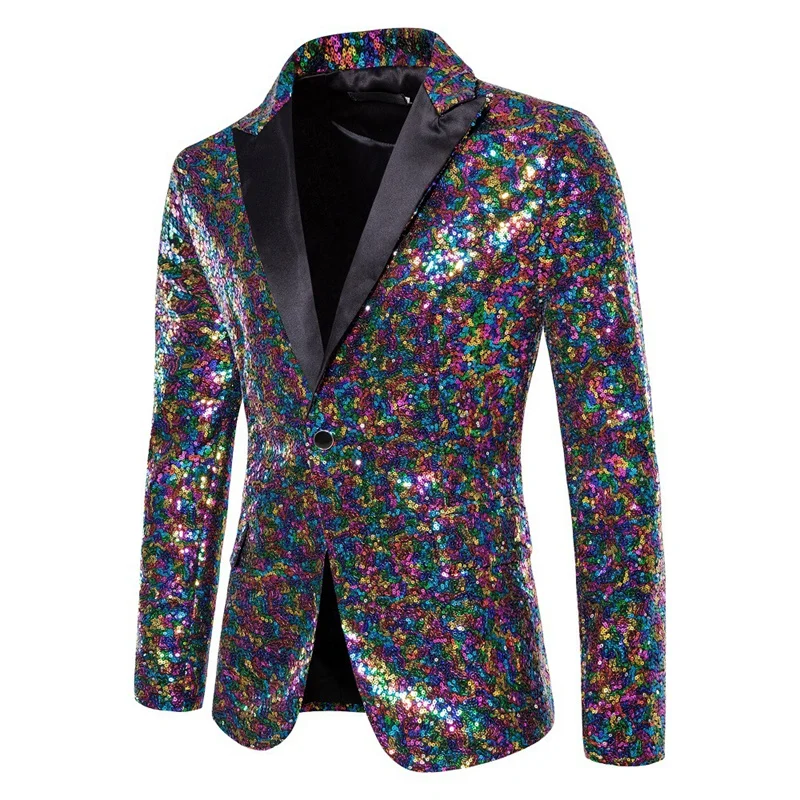 Fashion Men Trend Sequin Suit One Button Jacket Red Green White Singer Host Party Bar KTV Stage Performance Luxury Blazer Coats