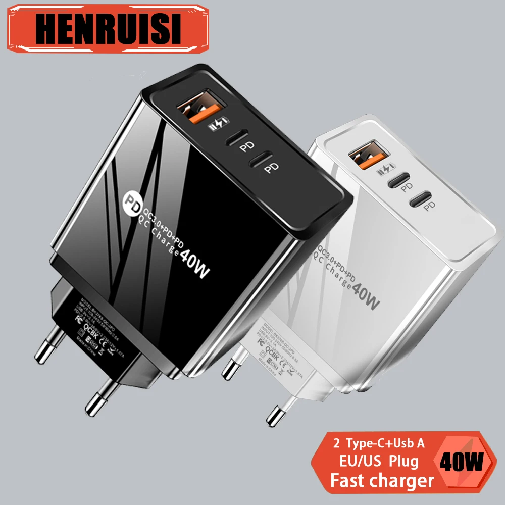 

40W USB Charger Fast Charging USB Type C Wall Charger PD QC3.0 Quick Charge For iPhone iPad/iPad Mini Samsung S23 Laptop Tablet