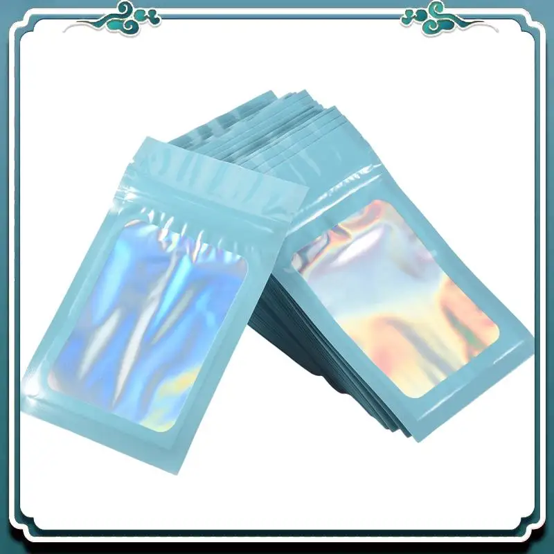 

Простые в использовании 100 шт. закрывающиеся голографические пакеты, устойчивый к запаху майларовый мешочек с прозрачным окном для хранения продуктов, вечеринки, бизнеса