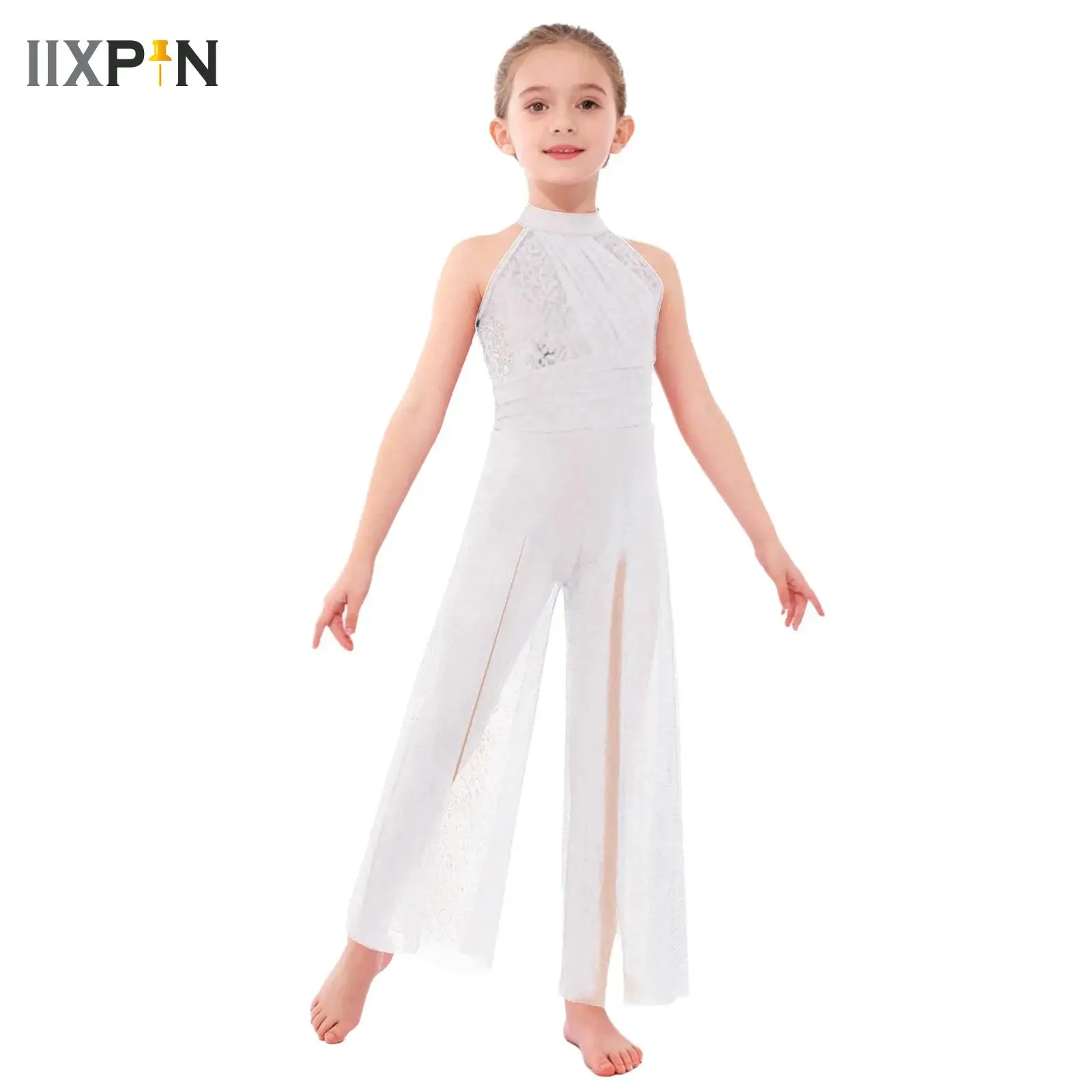

Children's Rhythmic Gymnastics Full Bodysuit Figure Skating Jumpsuit for Girls Ballet Dance Romper Practice Wide-Leg Pants