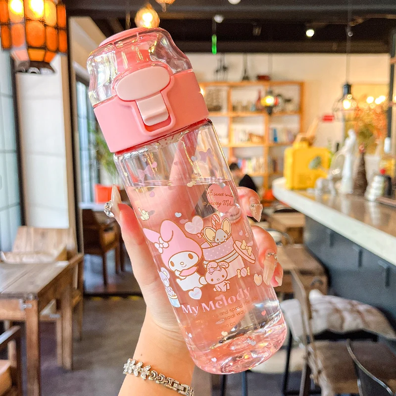 

MINISO Sanrio 550ML Cup Anime My Melody Portable Drinking with Handle Ring Cup Kuromi Outdoor Sports Fitness Travel Water Cup