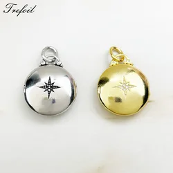 Pendant Round Locket Medaillon With Star Openable 925 Sterling Silver Golden Fine Jewelry Accessorie Fit Necklace Love Gift