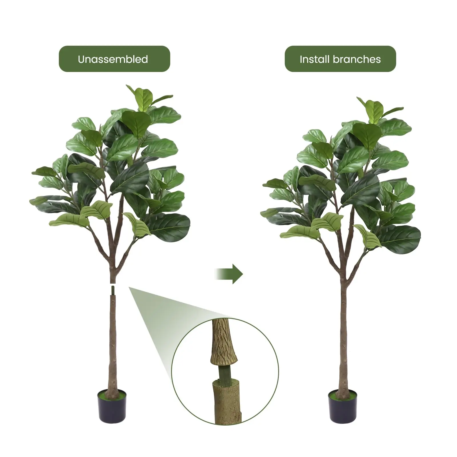 Artificial Fiddle Leaf Fig Tree 5FT, Tall Fake Plants for Indoor Outdoor Decor, Fake Fig Leaf Tree with Pot for Home Office