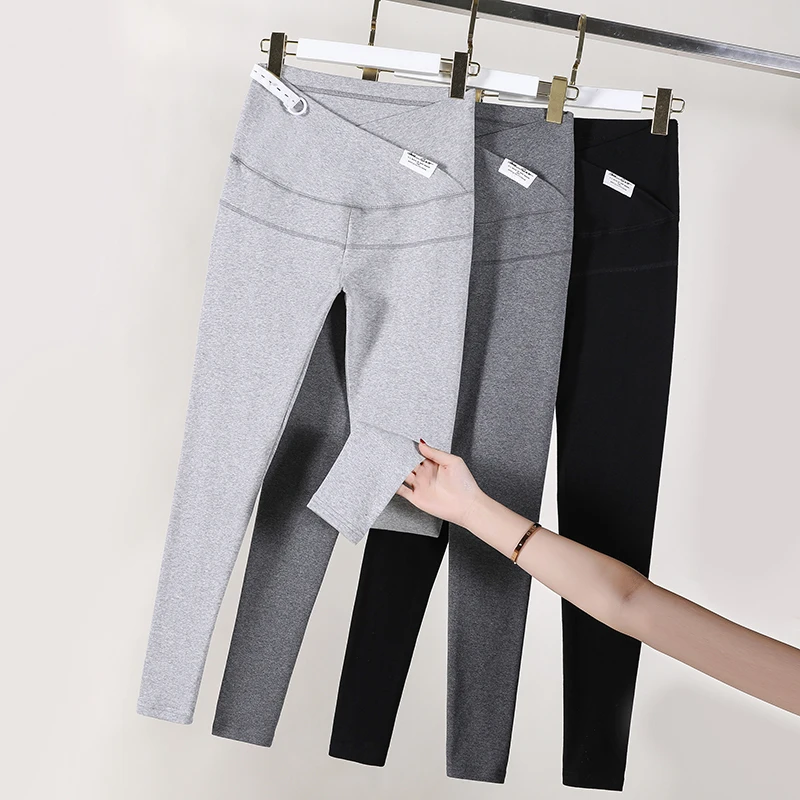 Dense Thick Cotton Maternity Skinny Legging Adjustable Across V Belly Pants Clothes for Pregnant Women Autumn Spring Pregnancy