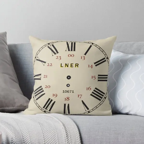 Lner Railway Clock  Printing Throw Pillow Cover Anime Home Waist Bedroom Case Fashion Decorative Pillows not include One Side