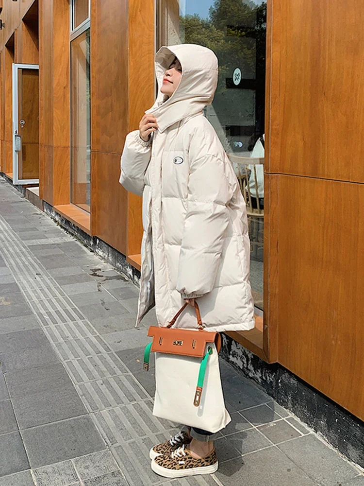 

Winter Thickening Womens Hooded Down Parka Puffer Mid Length Jacket Baggy Warm Korean Fashion Down Cotton Coat Bubble Outwear