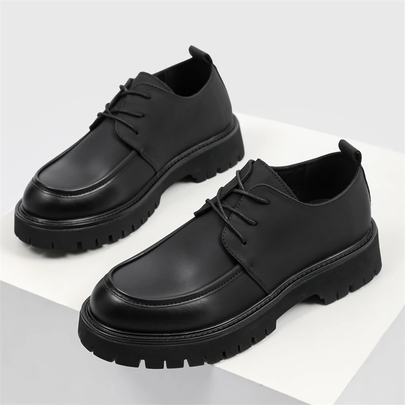 Men Casual Large Toe Original Black Platform Business Thick Bottom Dress Shoes Men Gentleman Outdoor Patent Leather Safety Shoes