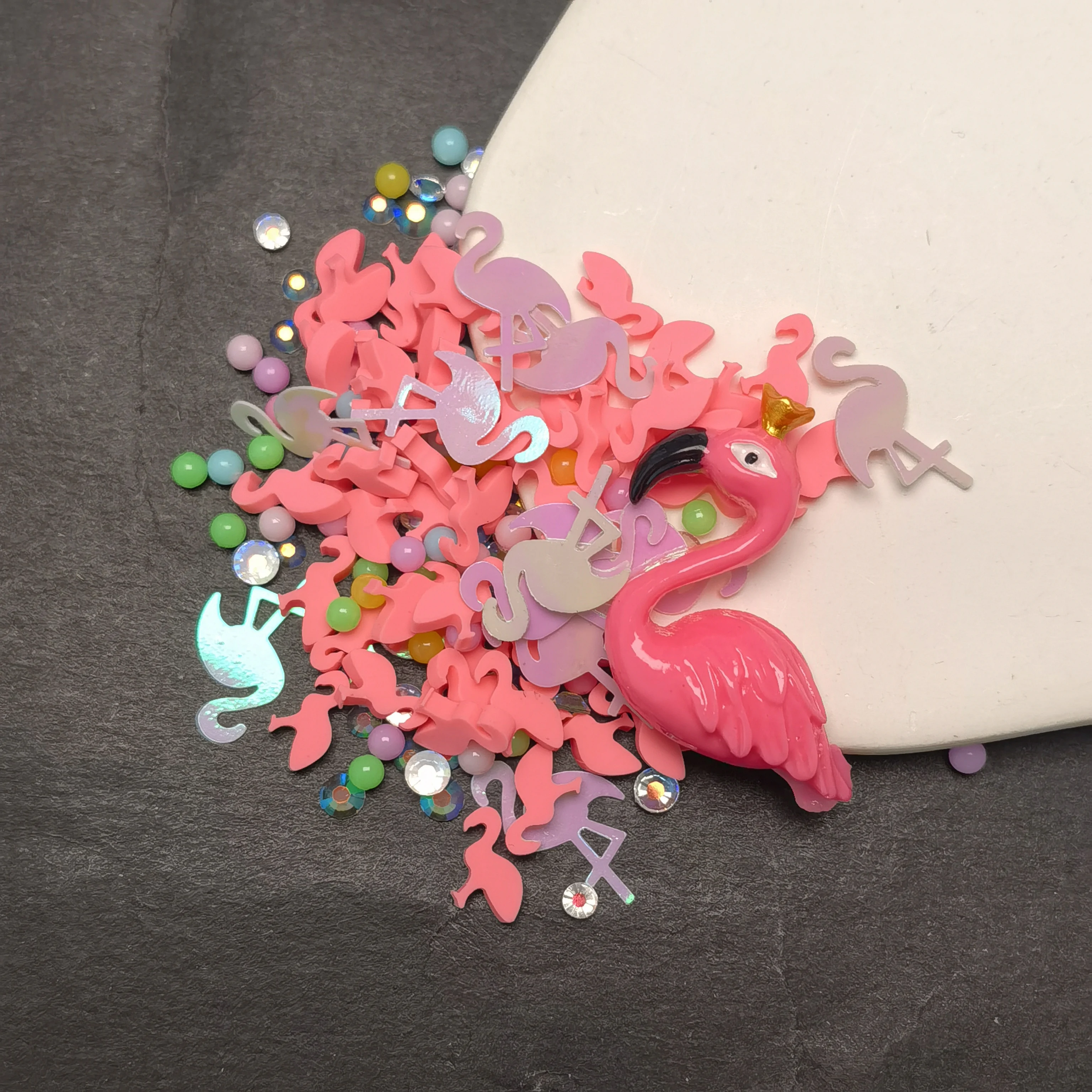 Flamingo Shape Glitter Confetti Mixed Pearls Flamingo Polymer Clay Slices Sprinkles for Crafts DIY Slime Nails Arts Manicure Chr