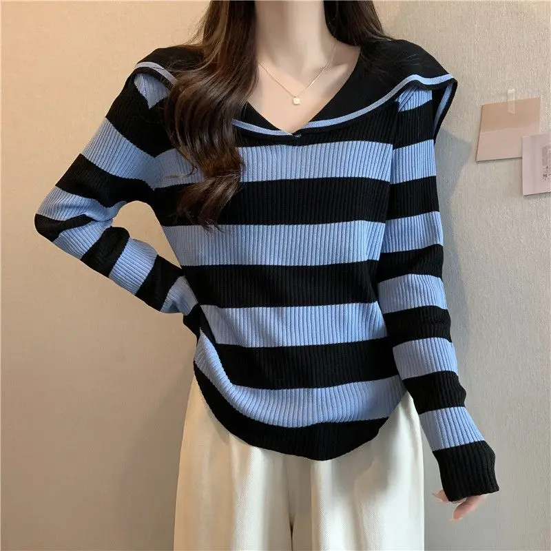 Women\'s Clothing Office Lady Simplicity Casual Fashion Loose T-Shirts Printing Striped O-neck Long Sleeve Pullovers Autumn Thin