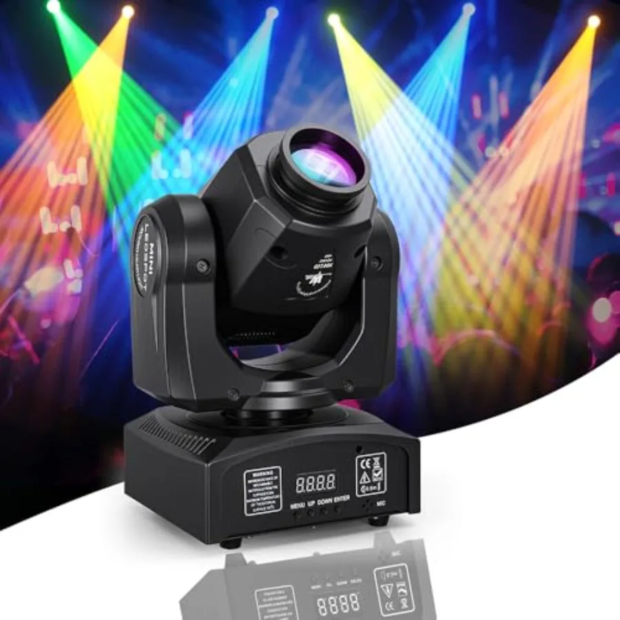 

0W LED Moving Head Stage Lights with DMX Control - 8 Gobos and 8 Colors Sound Activated 0° Pan and 70° Tilt Compact DJ Light fo
