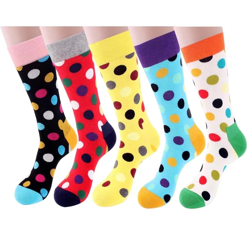 5Pairs Street Style Men Hip Hop Long Socks Four Seasons Colorful Dots Skateboard Socks Fake Brand Men's Happy Cotton Socks