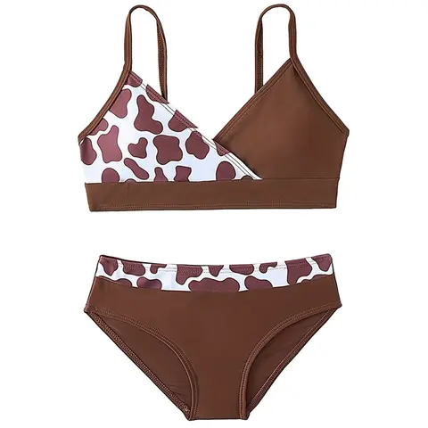 8-12 ปีหญิง 2 แพ็คพิมพ์ชุดบิกินี่กาแฟชุดว่ายน้ําเด็กชุดว่ายน้ําว่ายน้ําชุดว่ายน้ํา