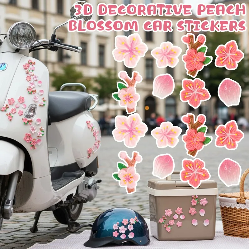 

Украшение вентиляционного отверстия на приборной панели автомобиля, милая кавайная наклейка с цветком из смолы «сделай сам», 3D цветок персика, автомобильная наклейка, декор интерьера для женщин и девочек