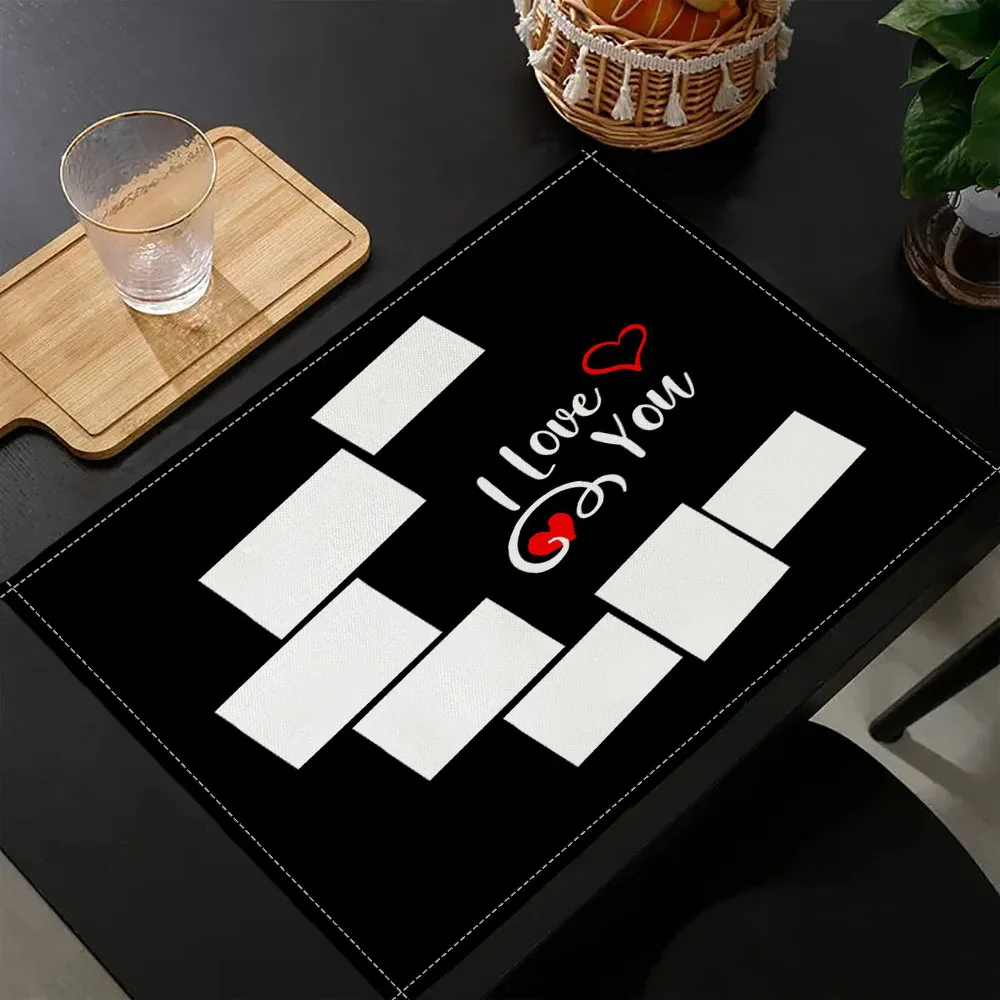 1PC Customizable Sublimation Table Kitchen,Pink White Geometry Grids Heat Resistant Dining Table Place Mat 7.14