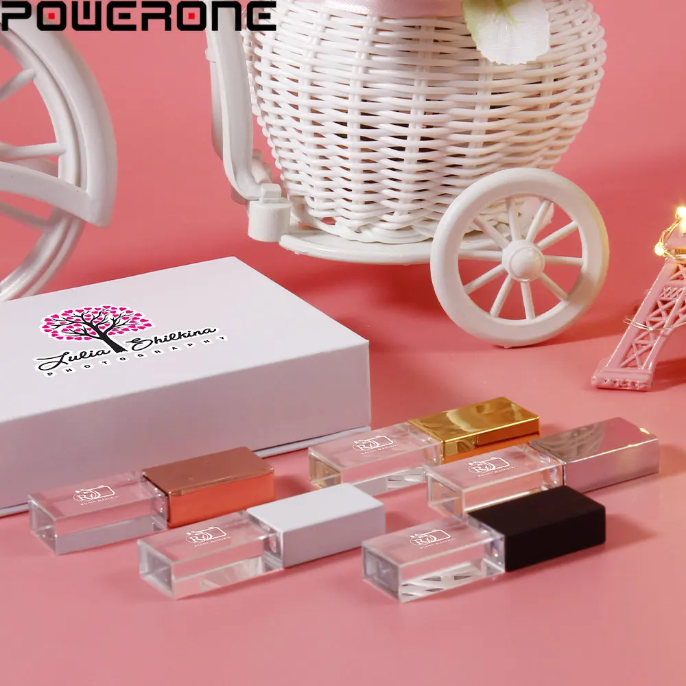 

POWERONE Crystal USB Flash Drive 128GB Free Logo USB 2.0 Memory Stick 64GB with Box Pen Drives 32GB Color Printing U Disk 16GB