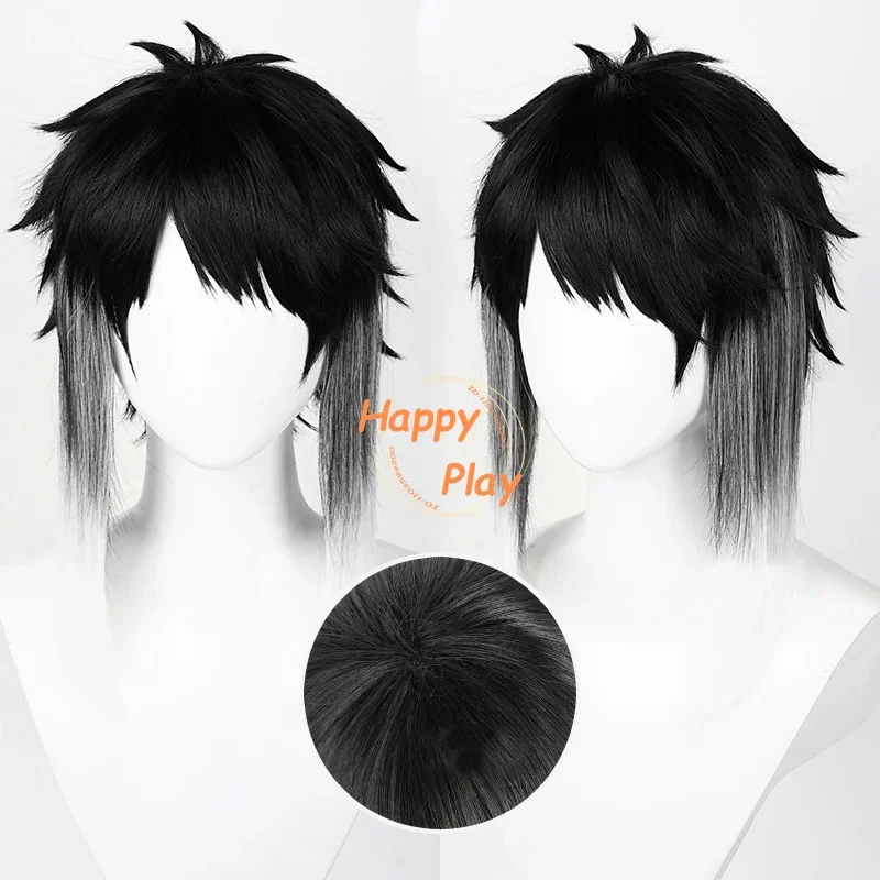 Wig Cosplay Anime Ryunosuke Akutagawa uniseks, Wig pesta Halloween rambut sintetis tahan panas gradien pendek hitam putih