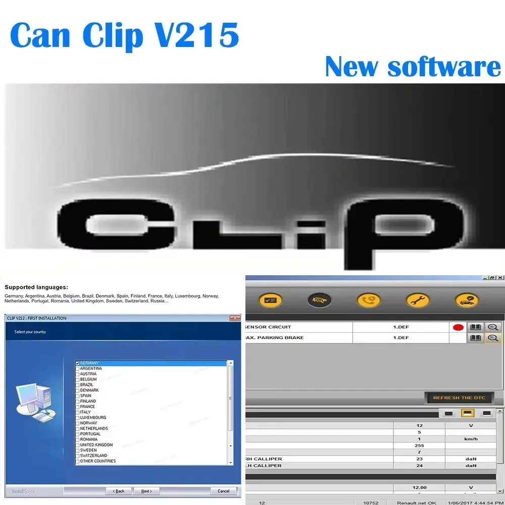 Auto Diagnostic Software Can Clip V215 For Renault V213/V212/V209 Gifts Reprog V191+Pin Extractor V2+Dialogy V4.72 Link