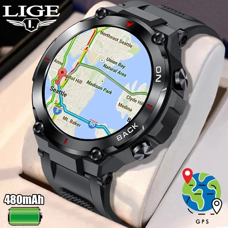 LIGE 2023 GPS Smart Watch Sports Fitness Bracelet Call Reminder Heart Rate IP68 Waterproof Smartwatch For Men Android IOS Watch